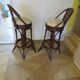 Set of 2 swivel bar stools / chairs - wood - cane - rattan - 80s