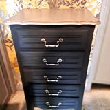 Black and grey painted wooden chest of drawers from France 1950 with 5 drawers