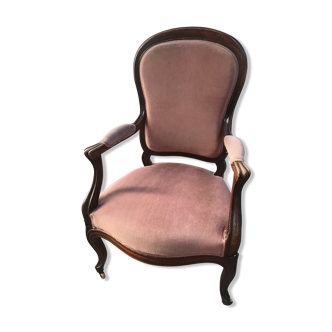 Fauteuil Louis Philippe velours rose