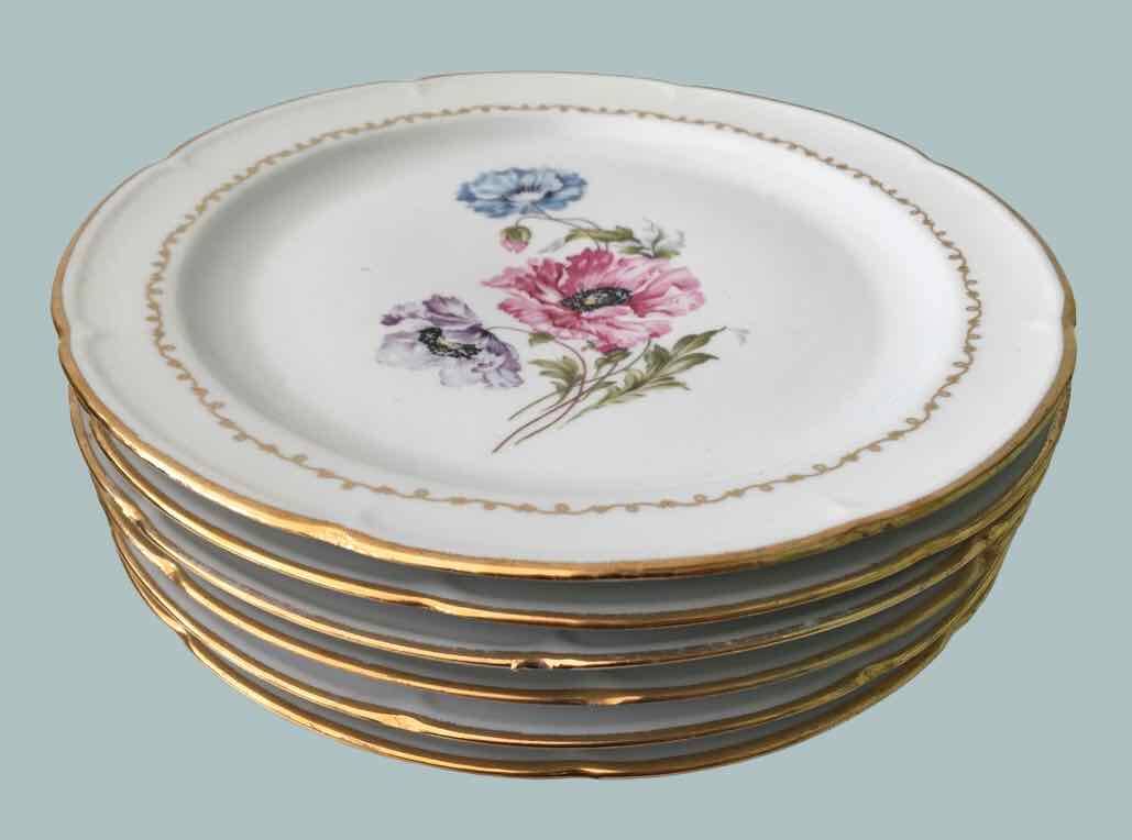 Set of 6 flowered porcelain dinner plates.