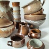 Vintage stoneware country house brunch service – teapot and bowls