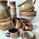 Vintage stoneware country house brunch service – teapot and bowls