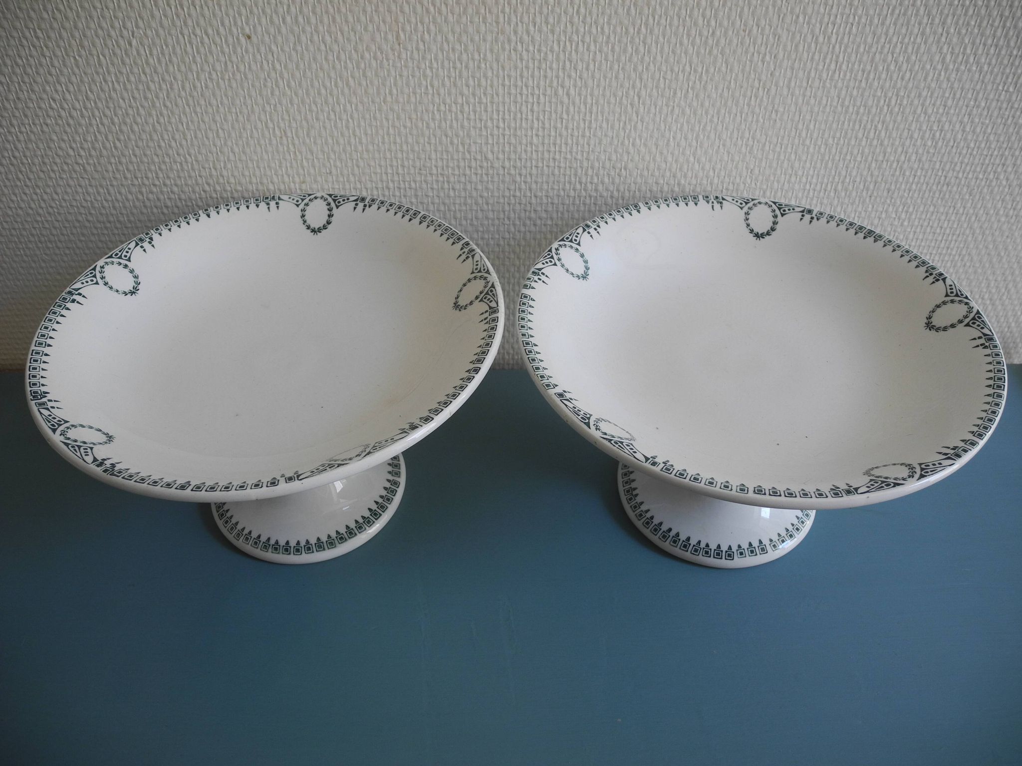pair of St Amand earthenware compote dishes, new factories, 30s