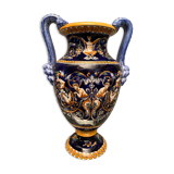Vase on pedestal with handles in earthenware Gien Italian Renaissance decoration