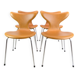 Set Of 4 Dining Chairs Model 3108 Lily/Seagull Made In Cognac Elegance Leather By Arne Jacobsen