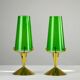 Pair of Brass & Green Glass Candleholders — Gunnar Ander for Ystad-Metall, Sweden, 1960s