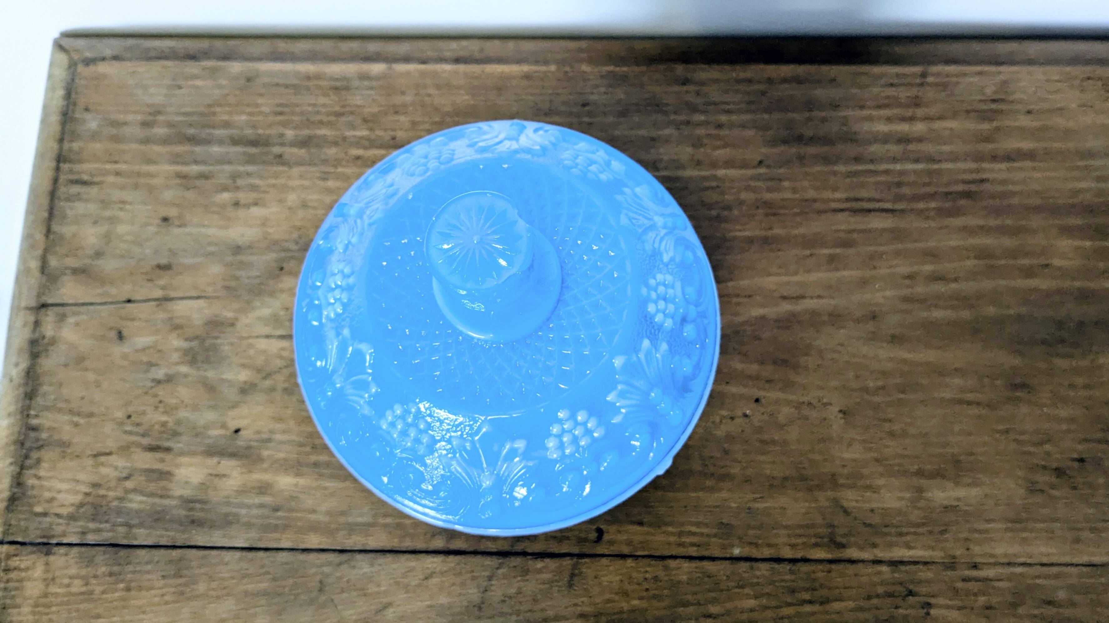 Blue moulded opaline bonbonnière, first half of the 20th century.