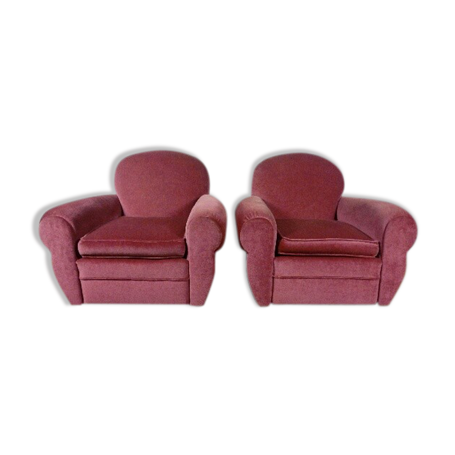 Pair of club chairs in raspberry velvet