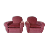 Pair of club chairs in raspberry velvet