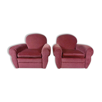 Pair of club chairs in raspberry velvet