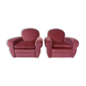 Paire de fauteuils club en velours framboise