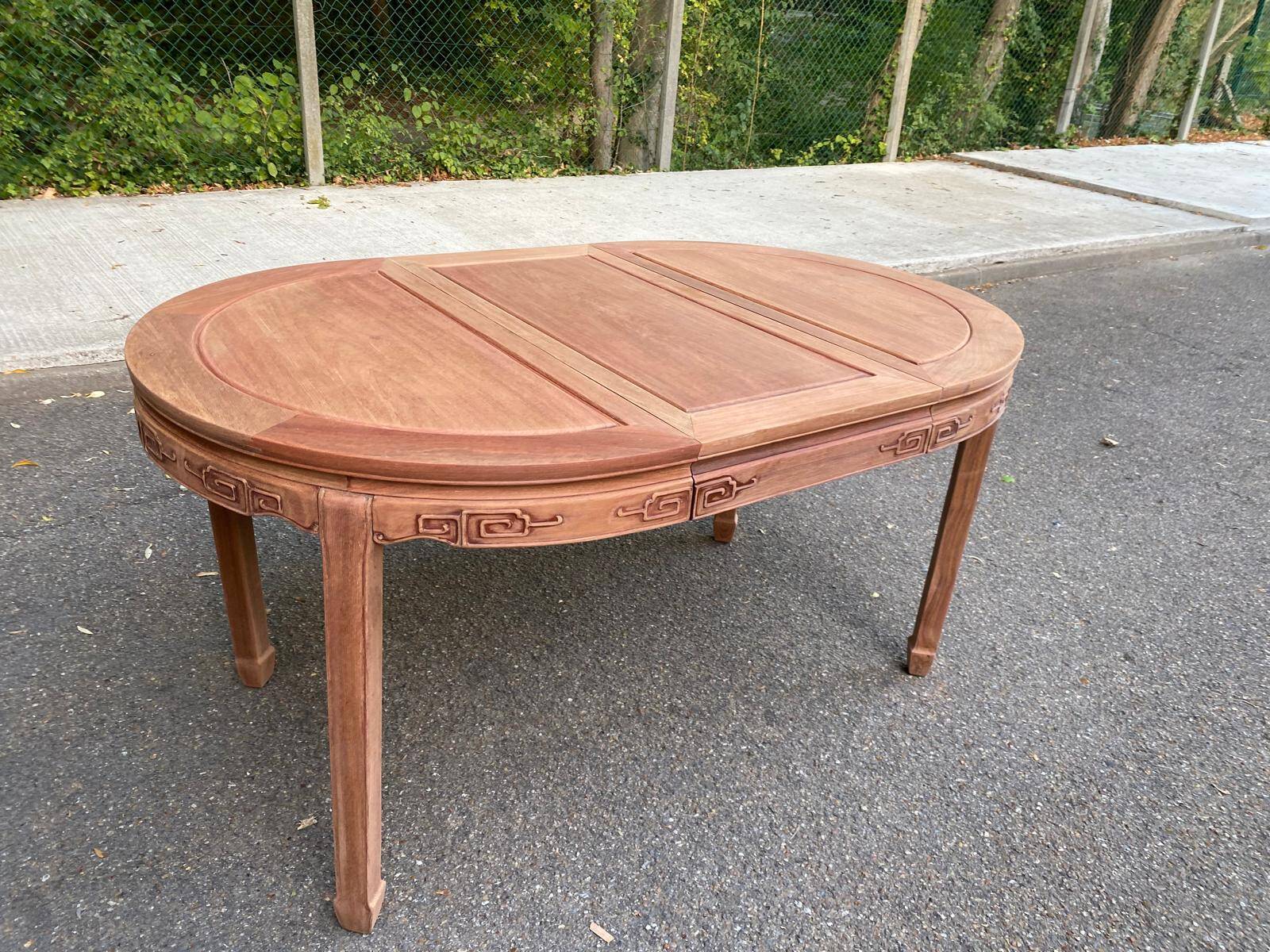 Table à manger ronde extensible décapé en bois massif brut chinois Ming 196