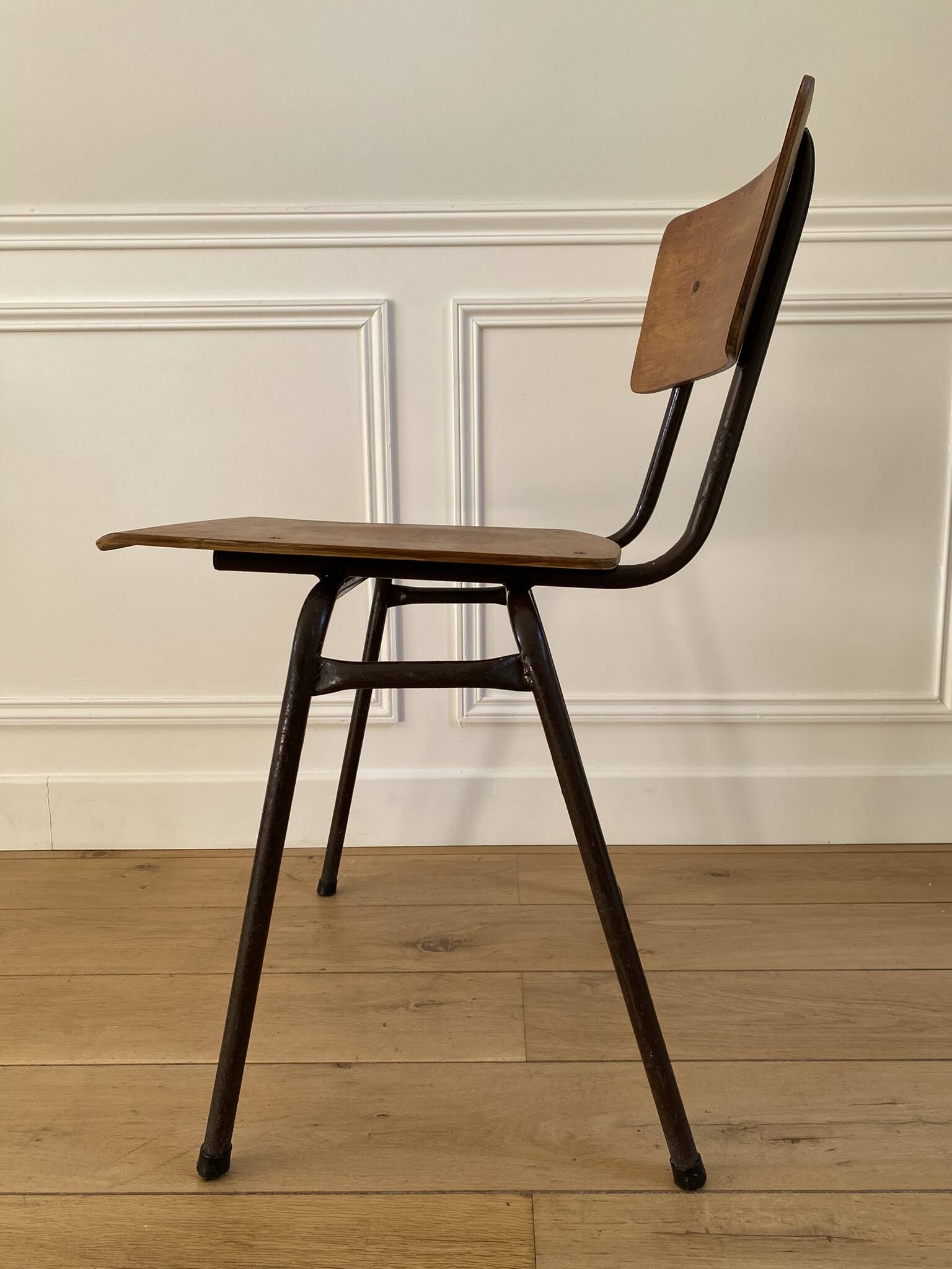 Industrial chair, vintage school chair, wood and metal