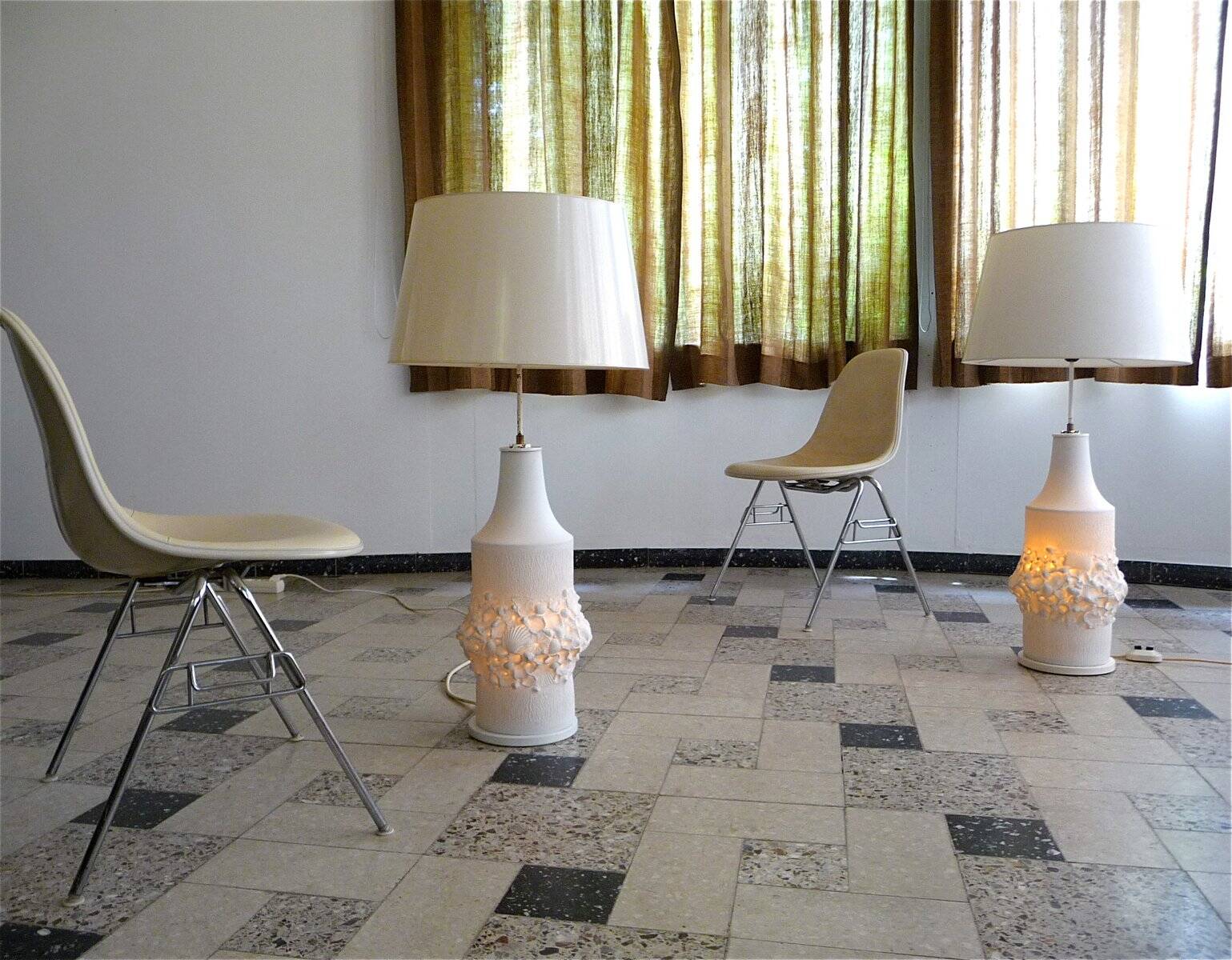 Large bisque porcelain table lamps from Kaiser, Germany 1960s, Set of 2