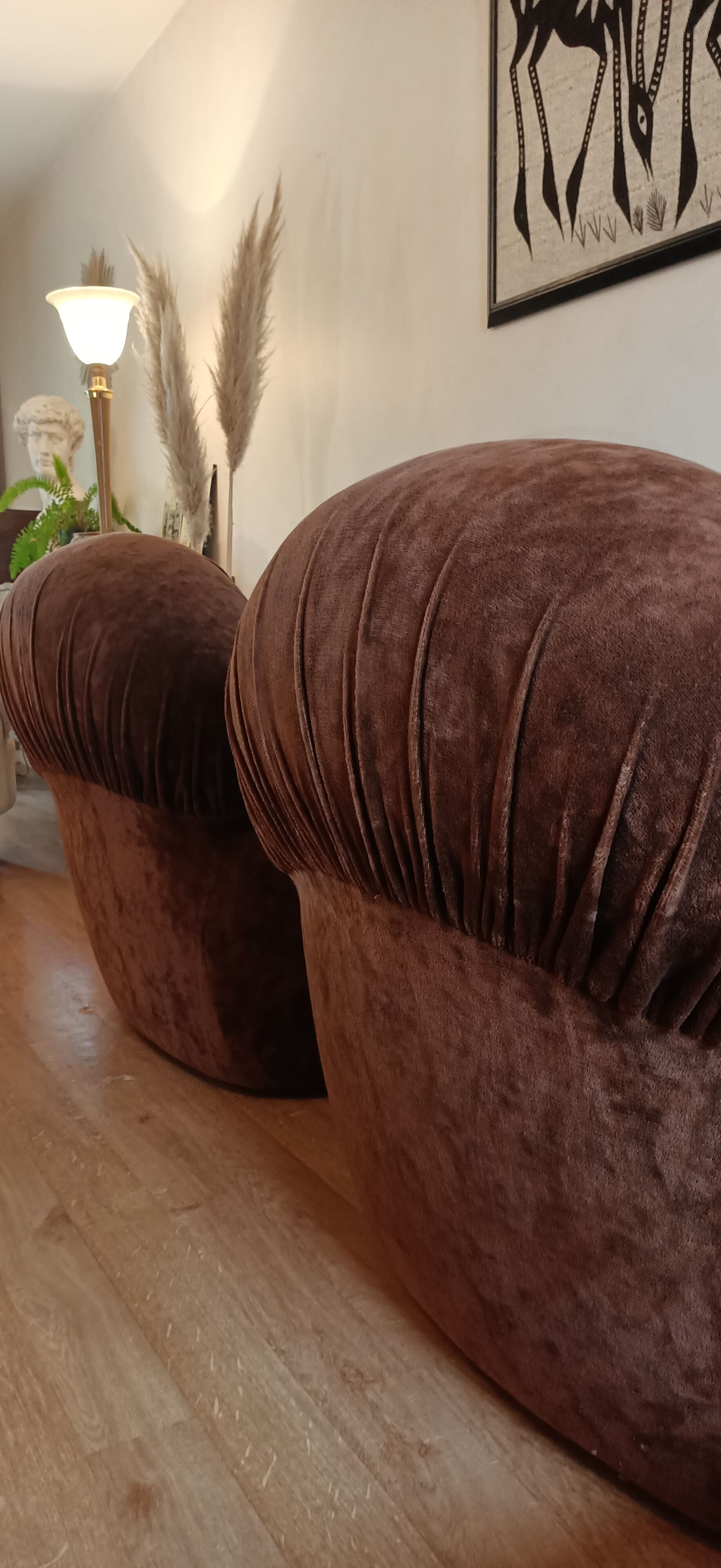 2 vintage velvet lounge chairs 70s
