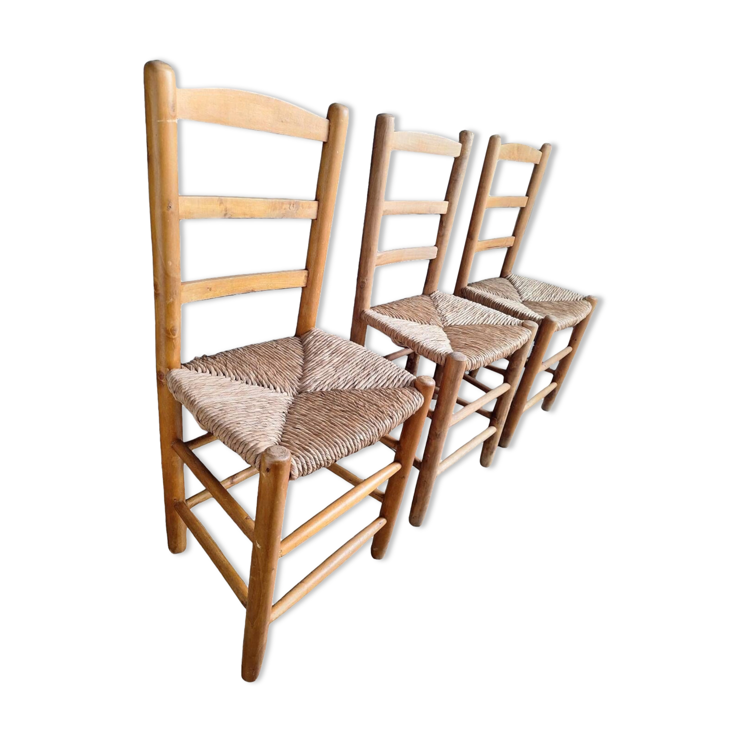 3 vintage straw chairs, antique seating furniture