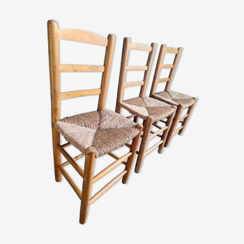 3 chaises paillées vintage, meubles sièges anciens