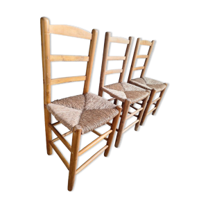 3 chaises paillées vintage,