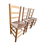3 chaises paillées vintage, meubles sièges anciens