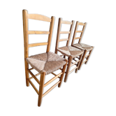 3 chaises paillées vintage, meubles sièges anciens