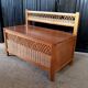 Vintage wood and rattan toy chest bench