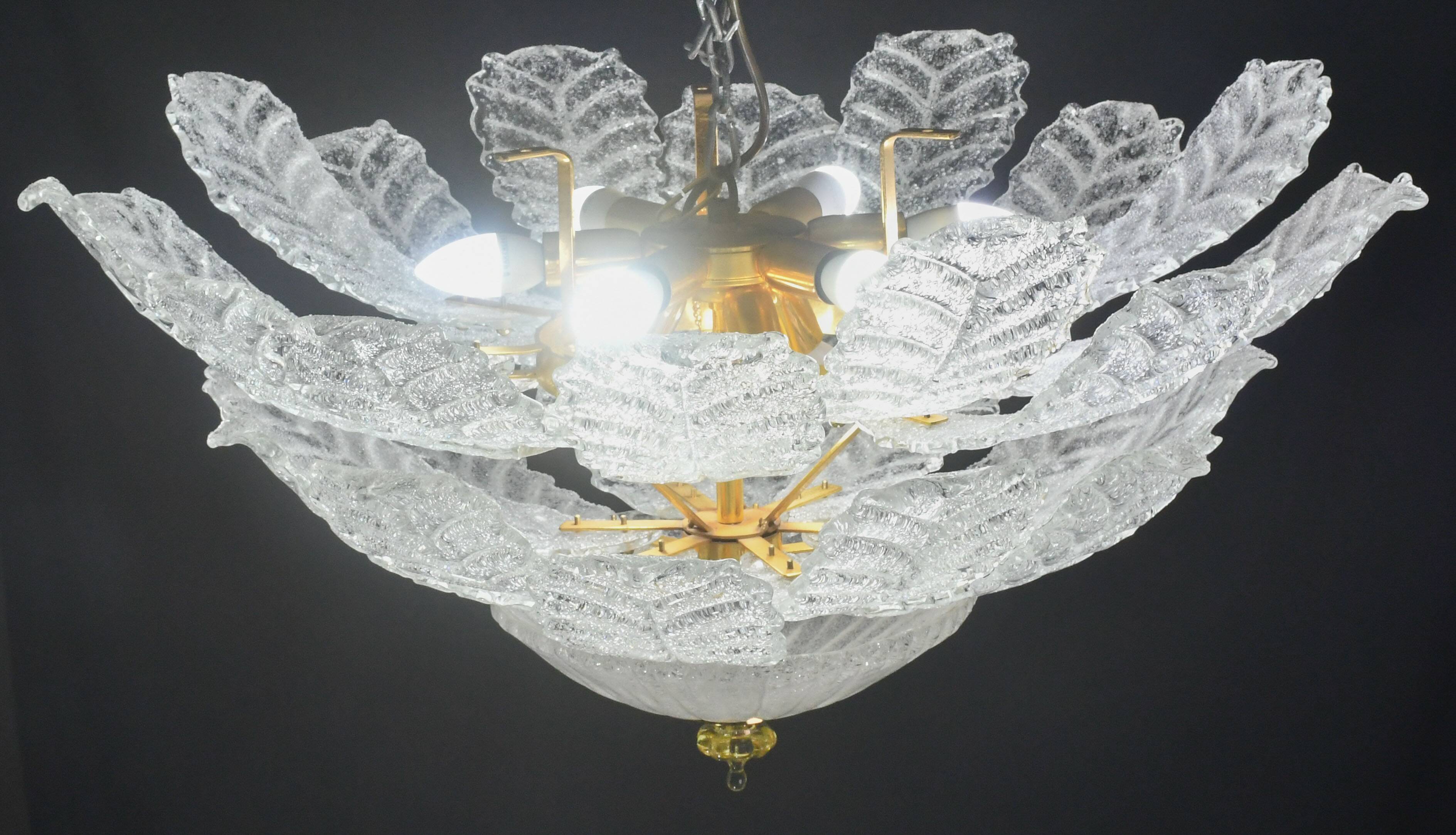 Florence, large size Murano clear transparent vintage glass ceiling light