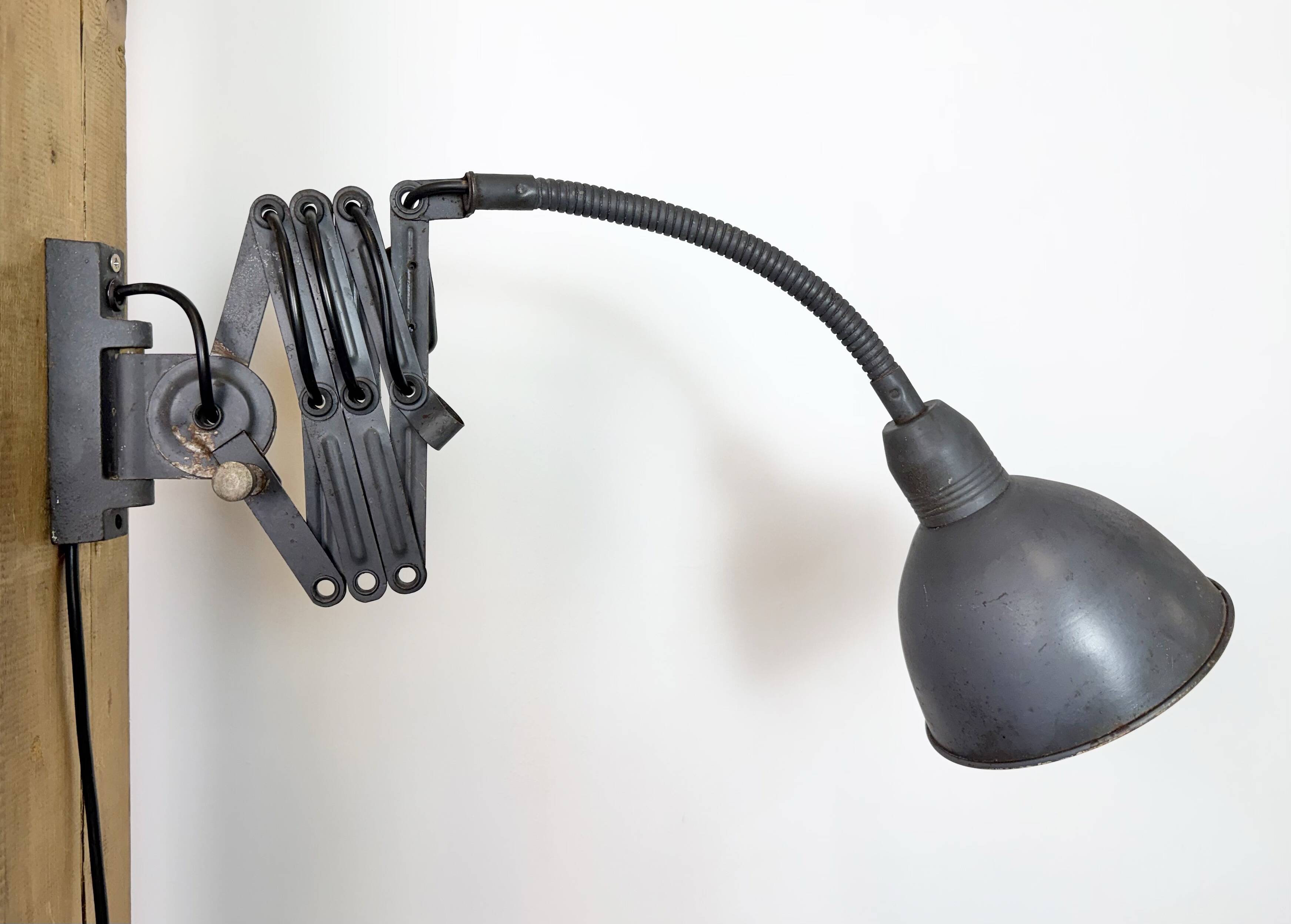 Grey Industrial Gooseneck Scissor Wall Lamp from Elektroinstala, 1960s