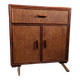Rattan chest of drawers with one large drawer and two hinged doors - mahogany color