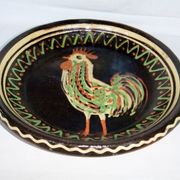 plat ancien terre cuite décor au coq