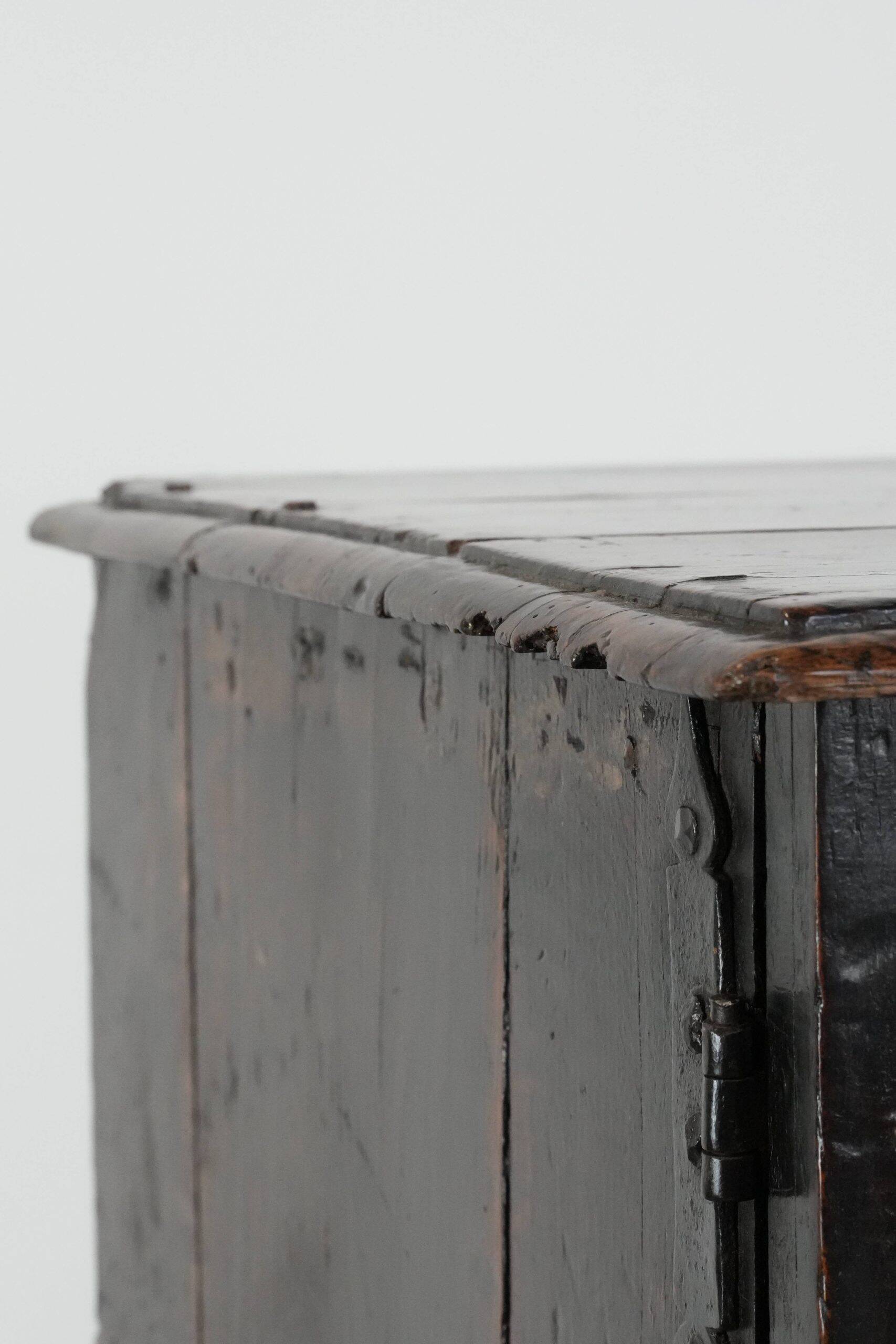 Unique antique English cabinet on stand made of oak from the 17th century