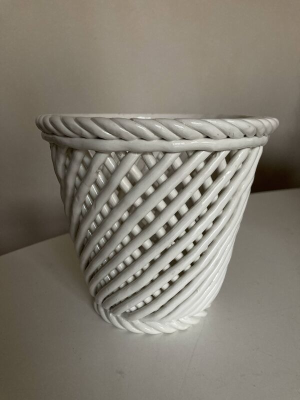 Cache pot XXL céramique tressée de Bassano 1960 numéroté travail italien