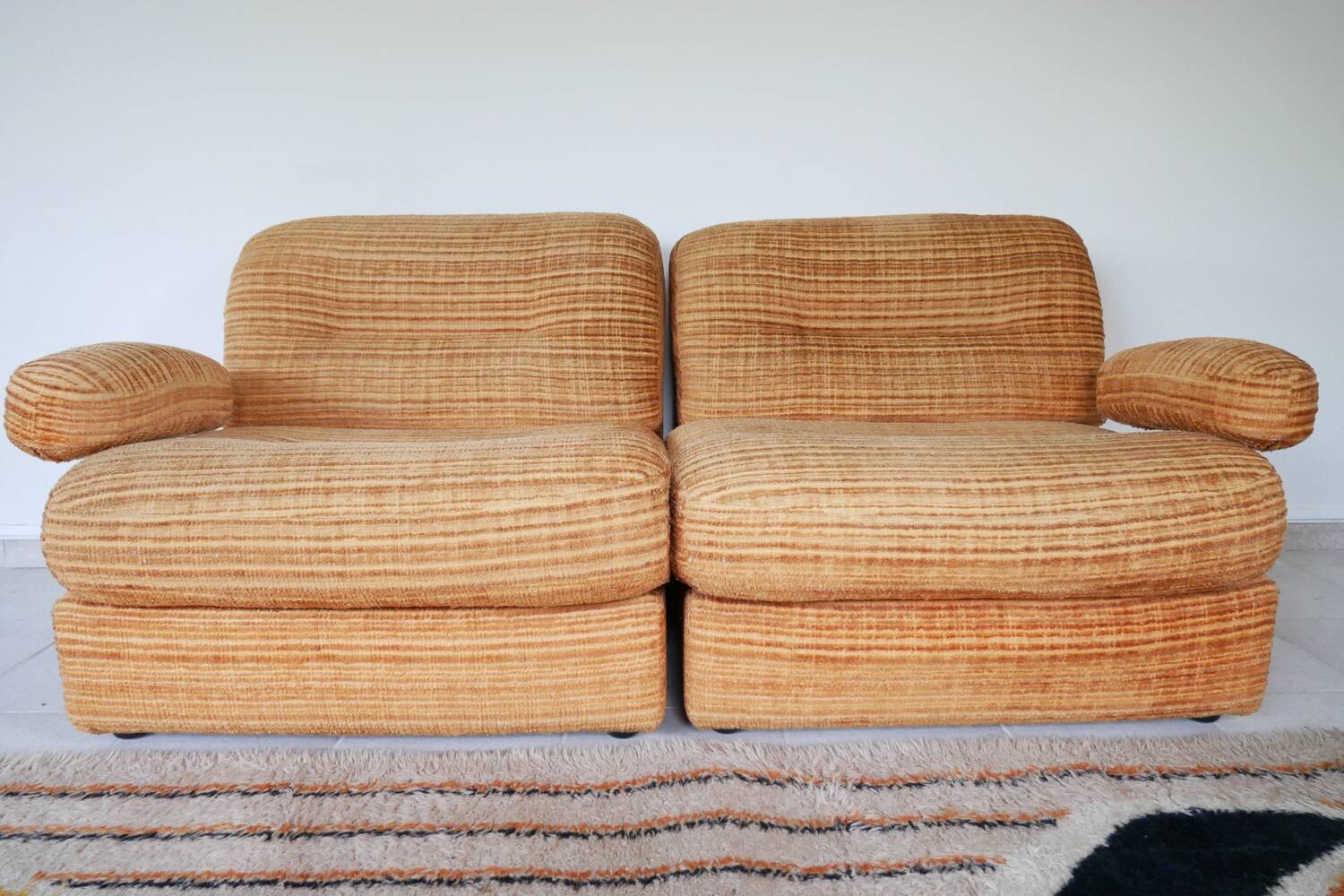 Set of modular 2-seater chenille armchairs