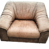 Paire de fauteuil chauffeuse cuir havane 70"