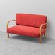 Vintage 2-seater sofa – in wood and red fabric, 1960s modernist