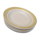 Six white hollow plates on board yellow Monaco 60