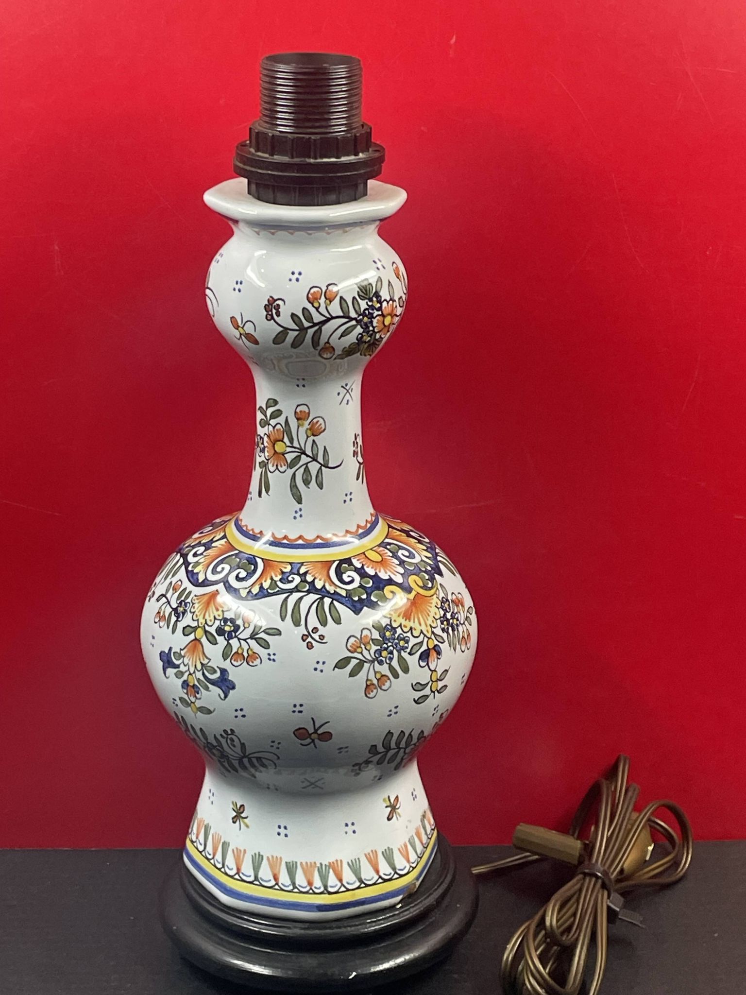 Lampe à poser, décor Rouen, Quimper, 38 cm haut de douille