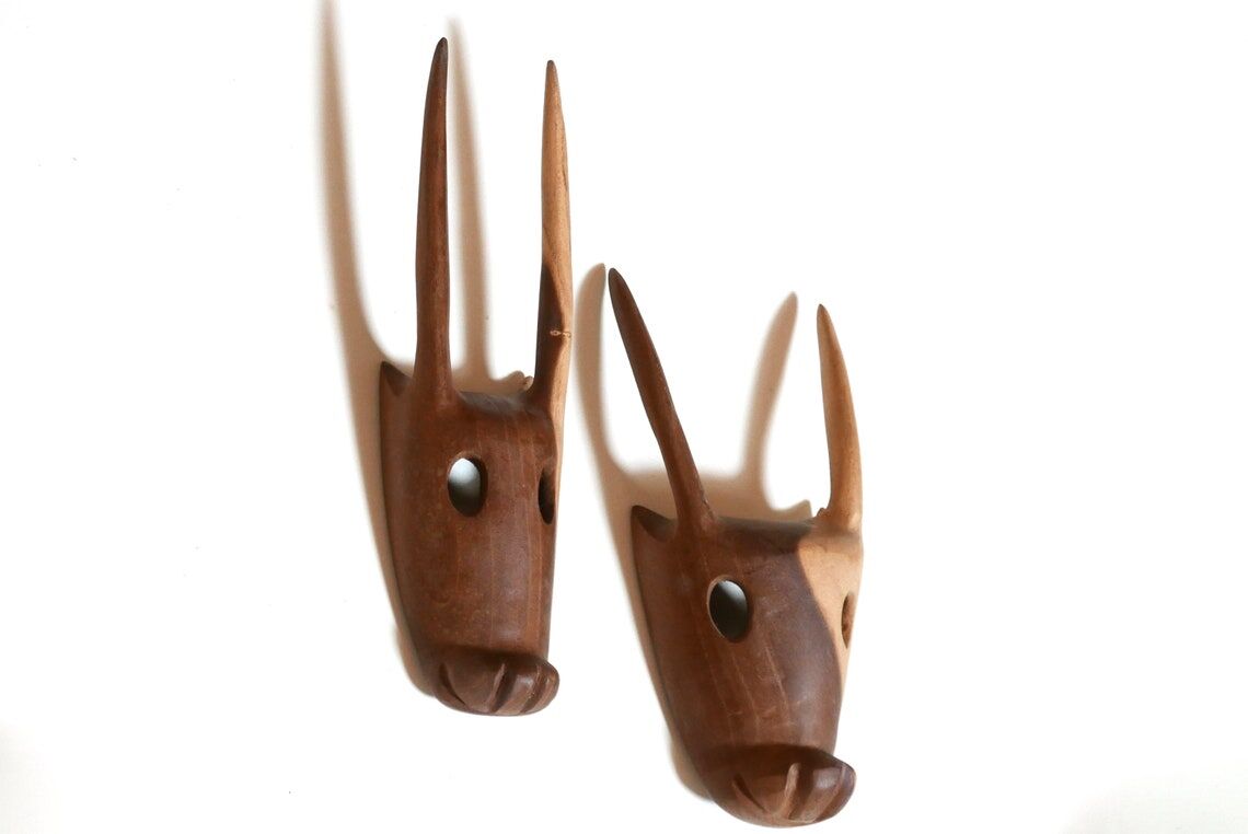 Wooden wall animal heads, 70s