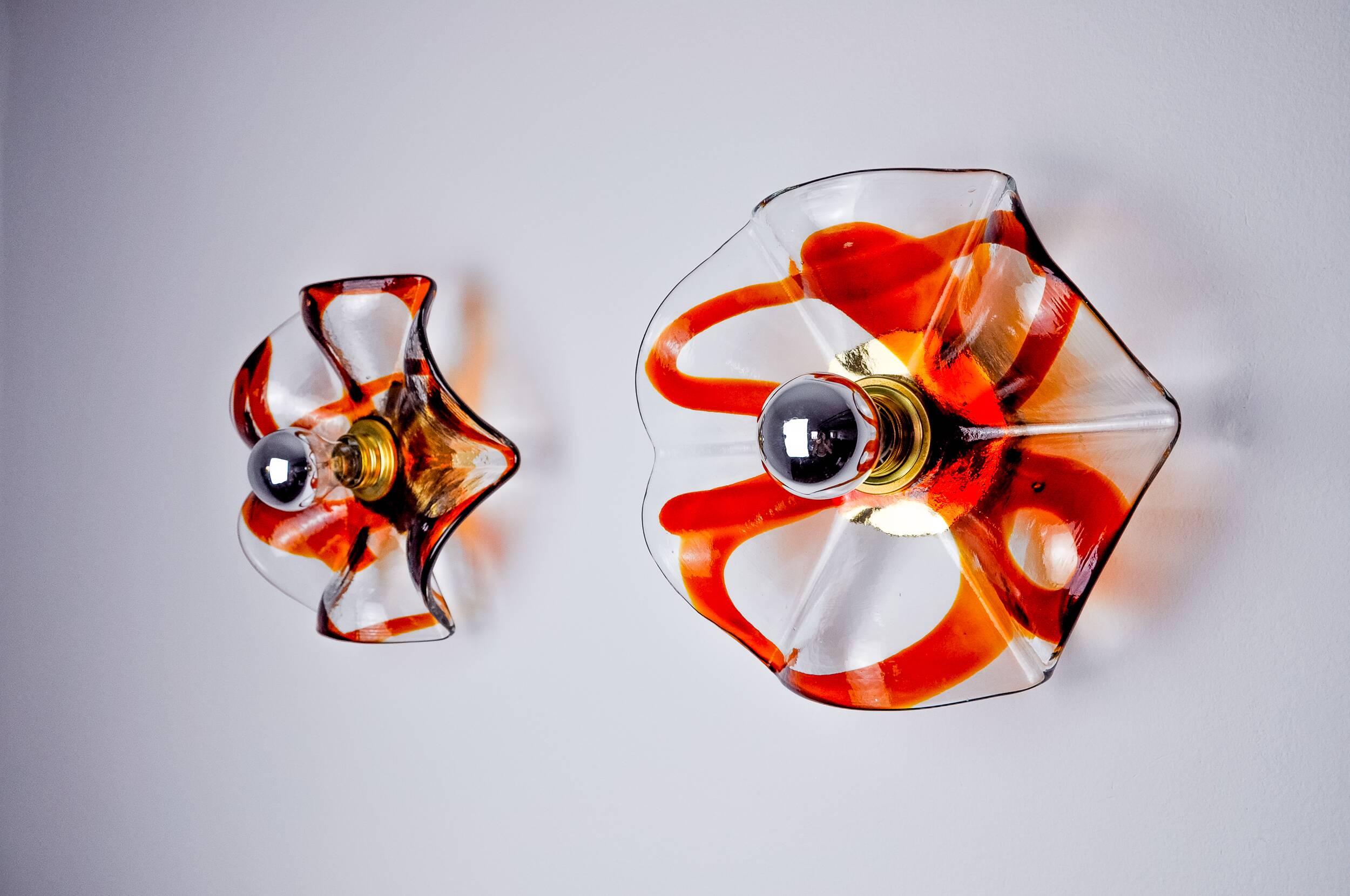 Pair of Fleur wall lights by Murina, orange Murano glass, Italy, 1970