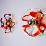 Paire d'appliques Fleur par la Murina, verre de murano orange, Italie, 1970