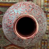 Large ceramic art vase with signed enamel interlacing