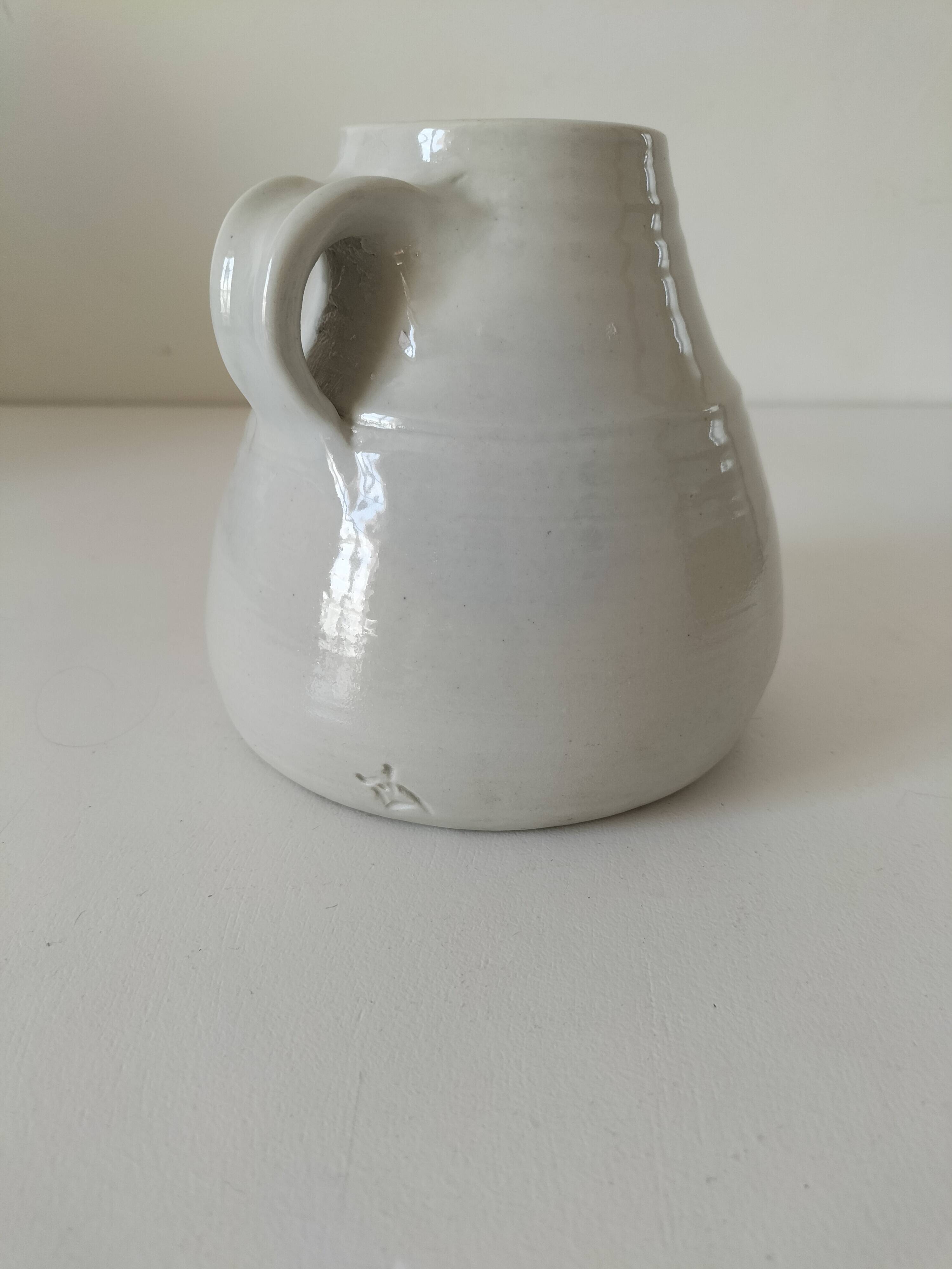 Hand-thrown white stoneware pitcher – signed artisanal ceramic