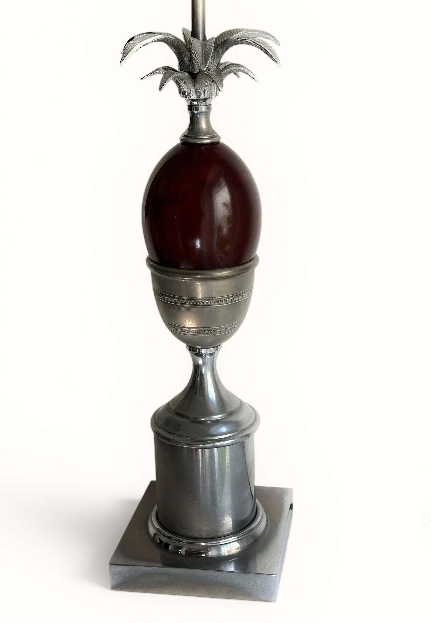 Pineapple lamp in chrome and amber Bakelite, style of Maison Charles - 1970.