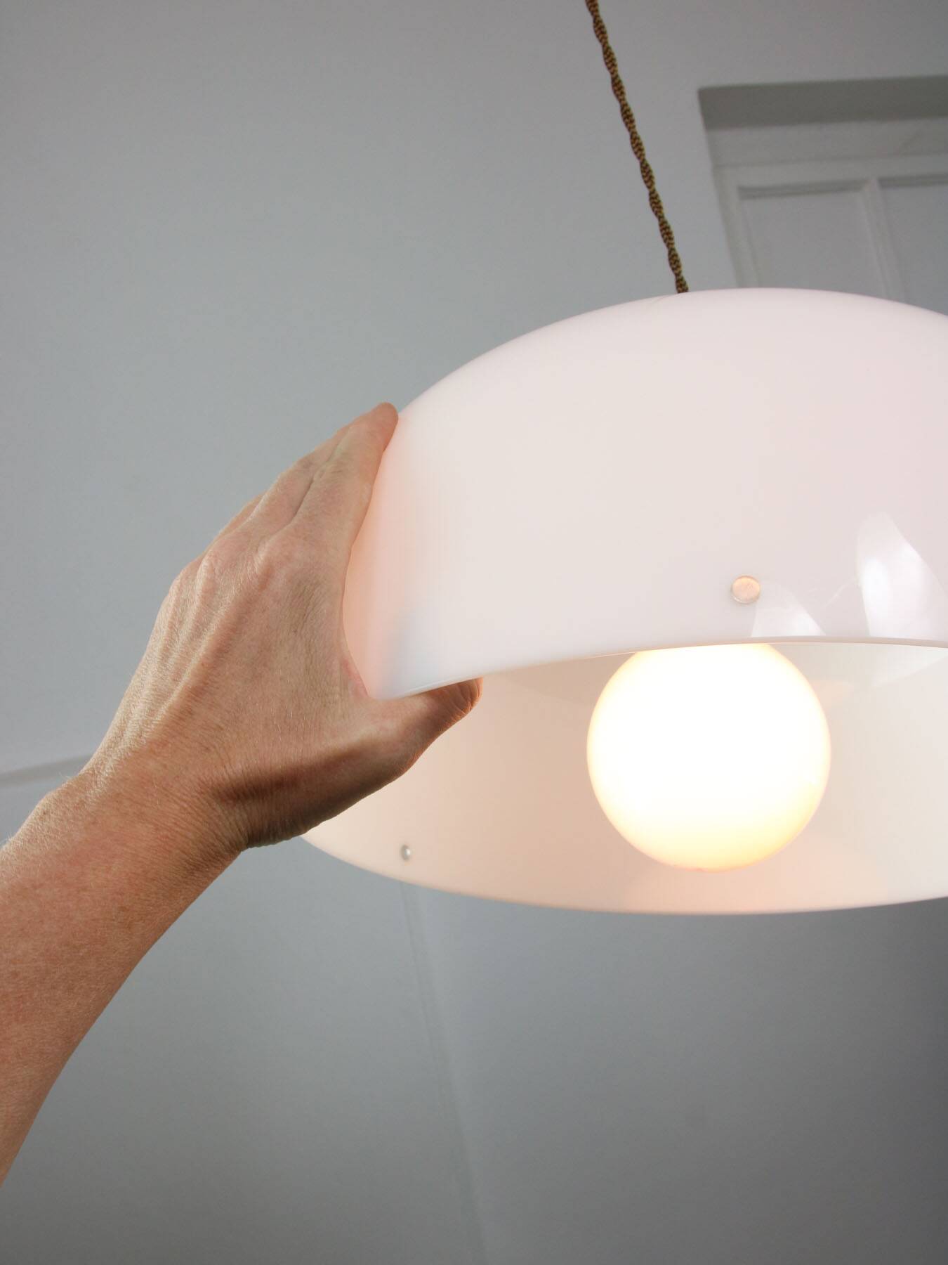 Space Age White Pendant Lamp from Guzzini, 1960s