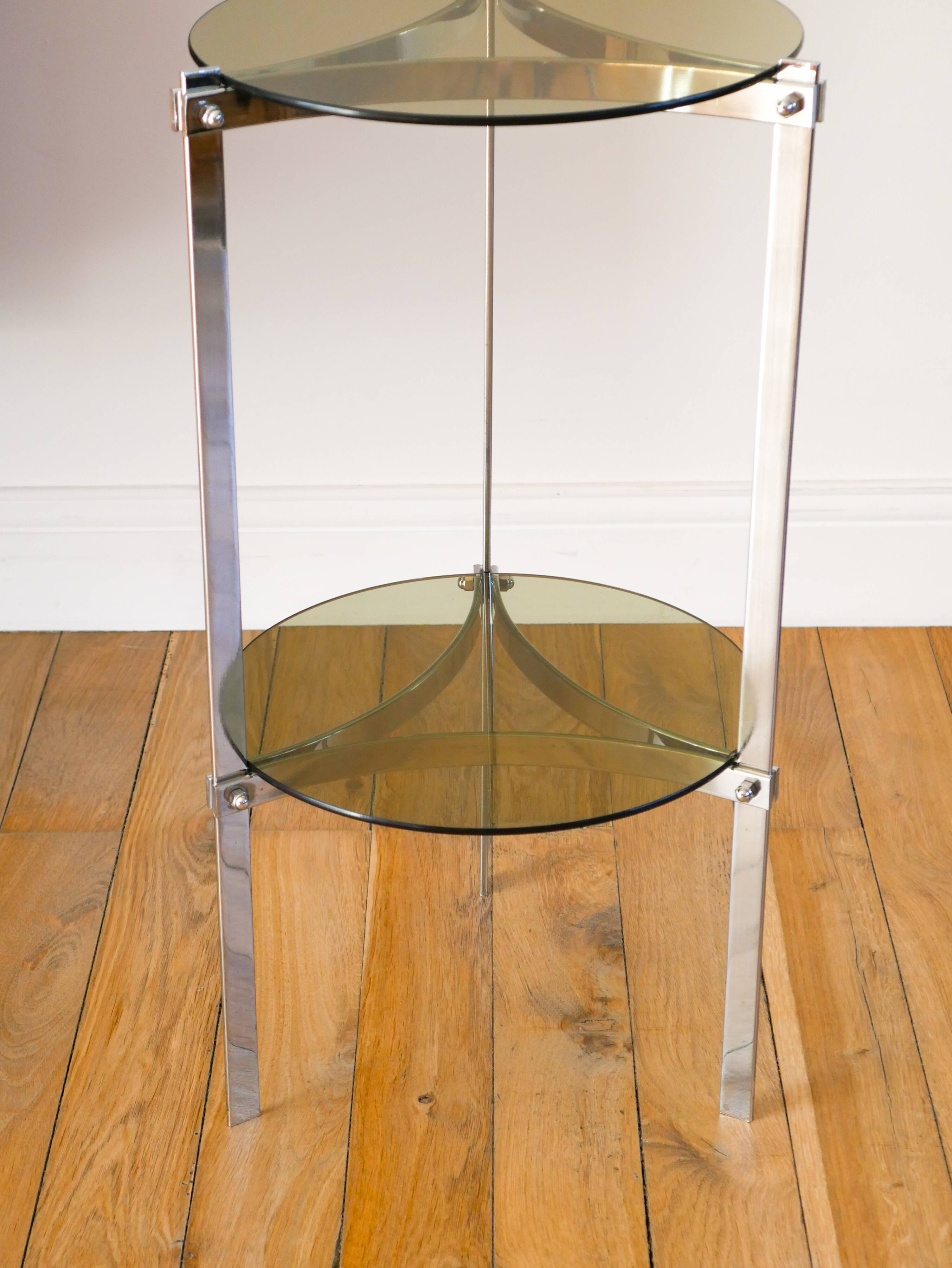 Tripod stand in chrome and smoked glass, double floors, Design, 1970