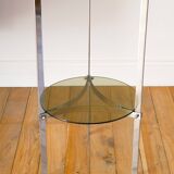 Tripod stand in chrome and smoked glass, double floors, Design, 1970