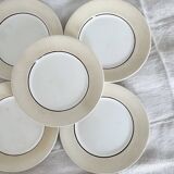 5 vintage earthenware dessert plates stamped Salins - Marli beige and white gingham