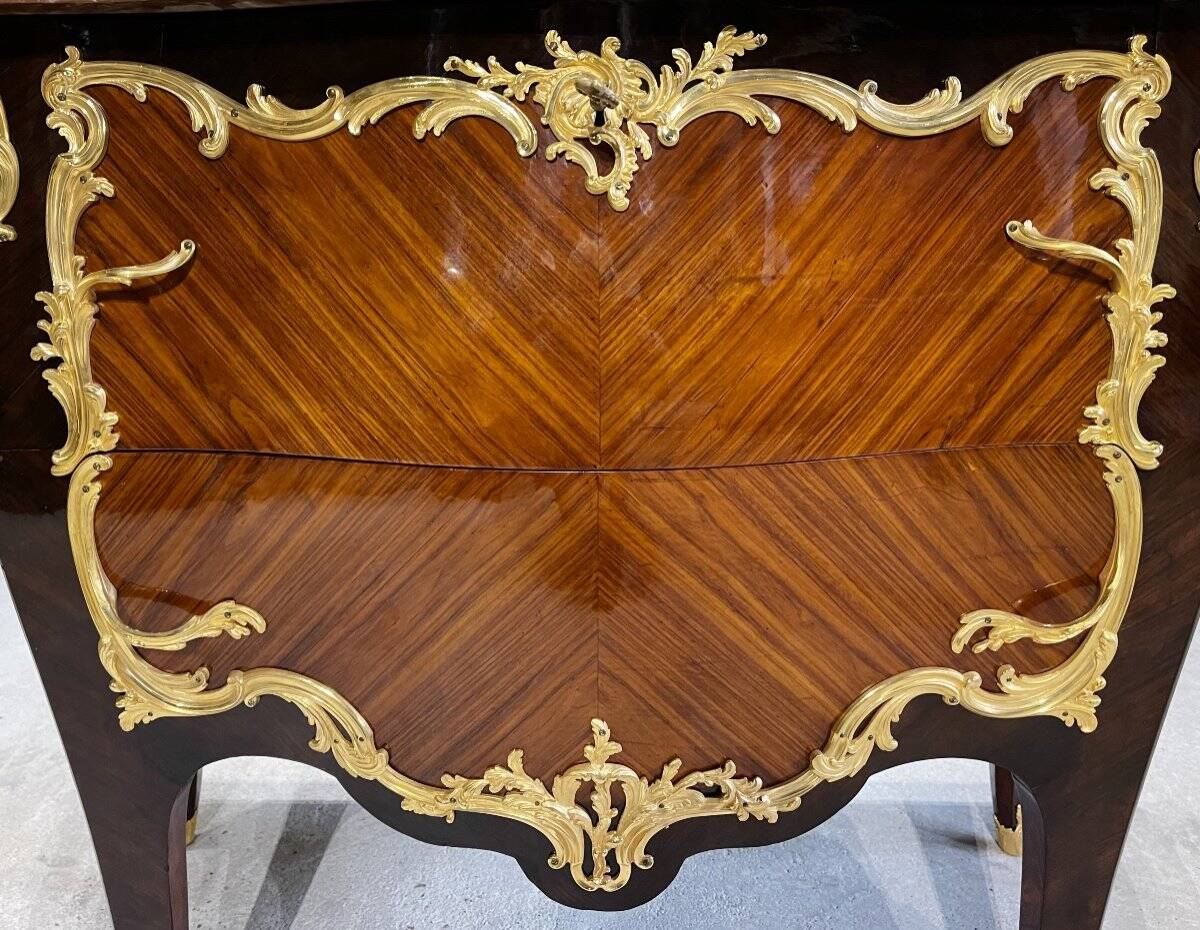 Jumping Commode in Marquetry and Gilded Bronzes Attributed to the House of Millet, 19th Century