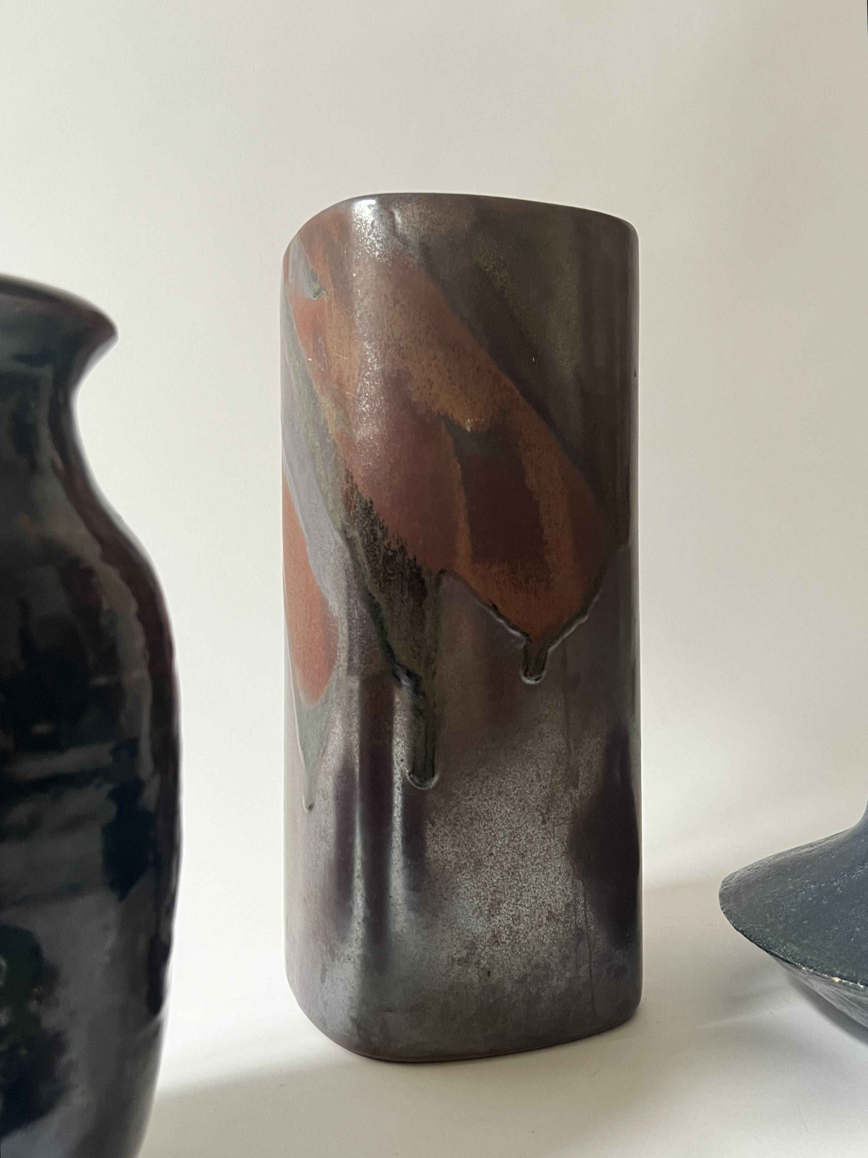 Large iridescent ceramic vase signed Jean Yves Lemonnier, France 1970