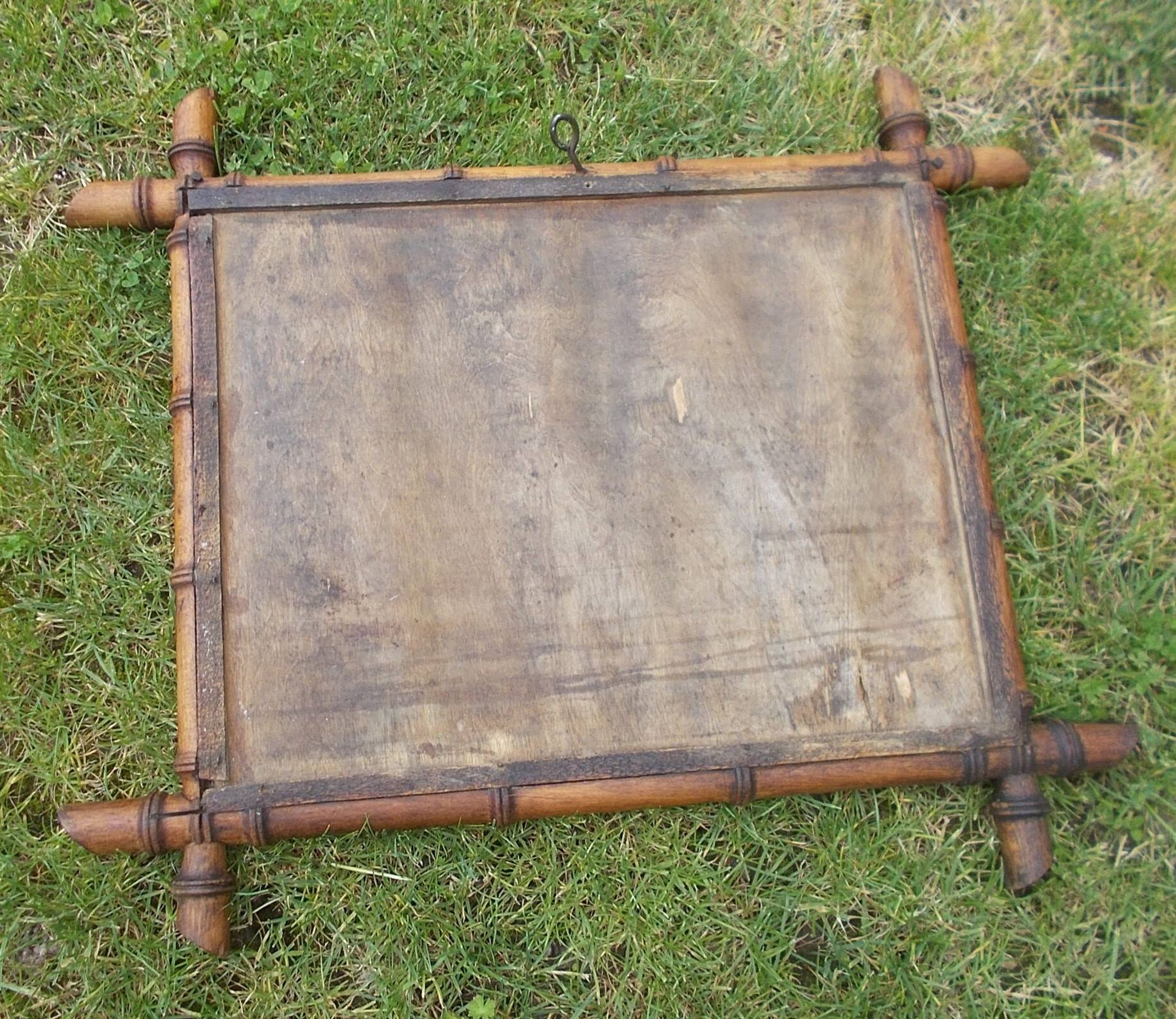Old turned wood mirror, bamboo imitation.