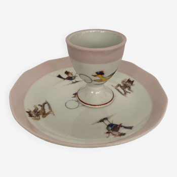 Set coquetier soucoupe enfants porcelaine Limoges Chapus